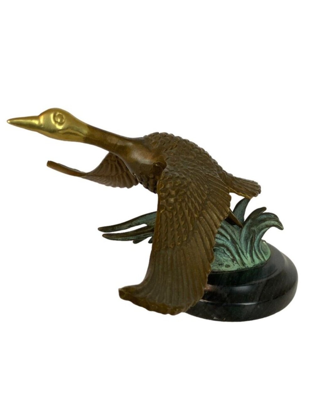 Enesco 1980s Flying Wild Canadian Goose Figurine With Marble Base
